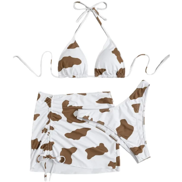 Cow Print Three-Piece Bikini Set