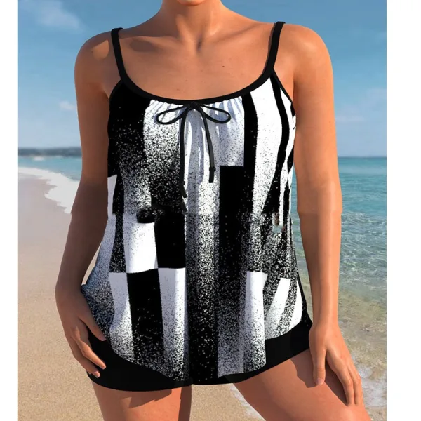 Printed Skirt Bikini Set with High-Coverage Bottoms
