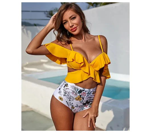 Ruffled Off-Shoulder Bikini Set