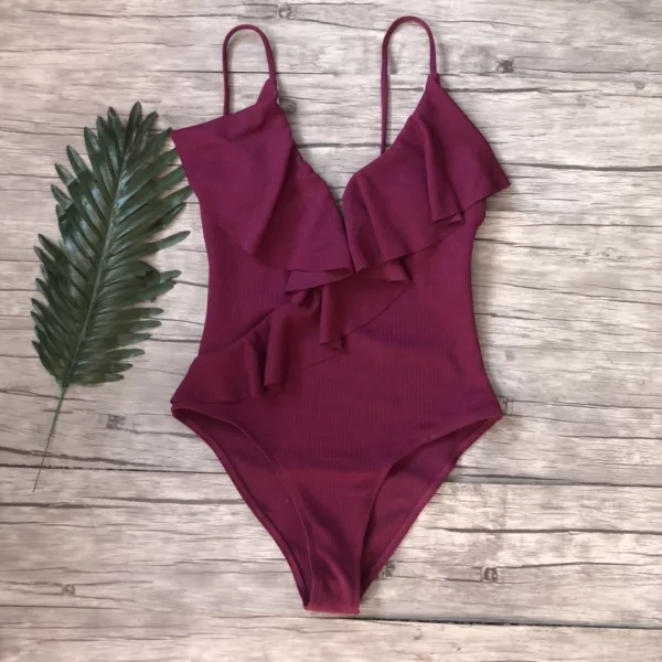Ruffled One-Piece Swimsuit in Solid Tones
