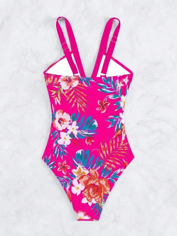 Floral Print Backless One-Piece Swimsuit