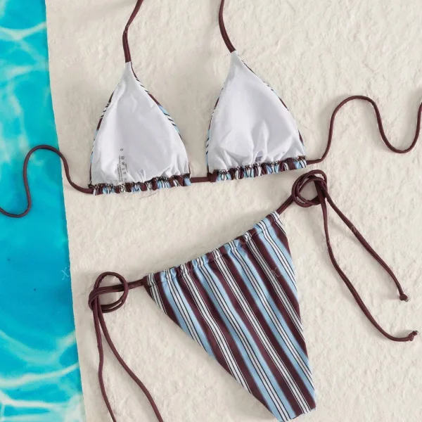 Azure Tie-Dye Striped Bikini Set