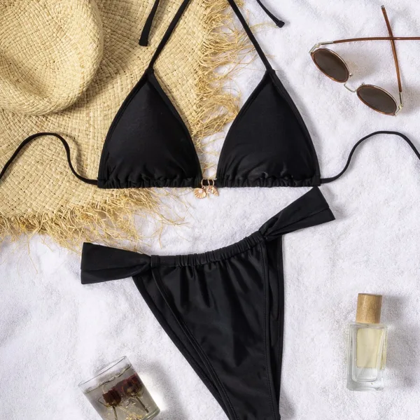 Solid Triangle Bikini with Tie-Front Detail