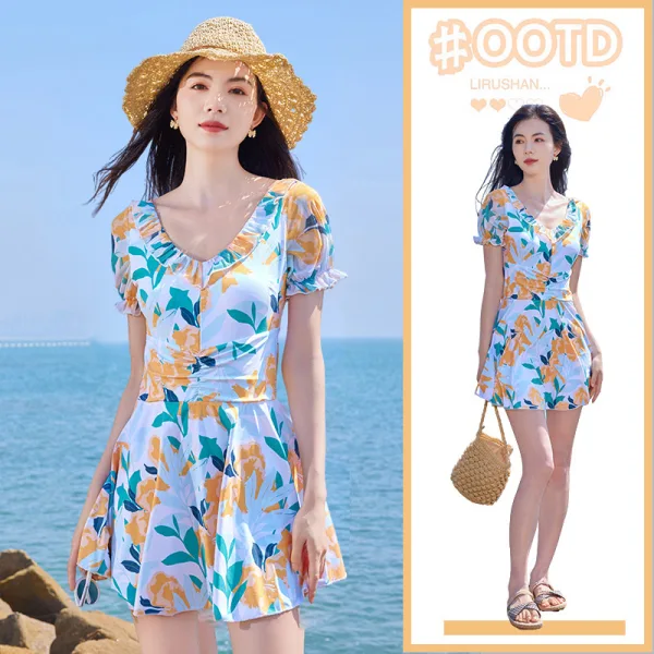 Floral One-Piece Swimsuit with High-Waist Silhouette