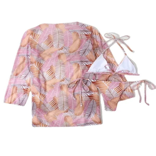 Botanical Print Three-Piece Bikini and Cover-Up Set