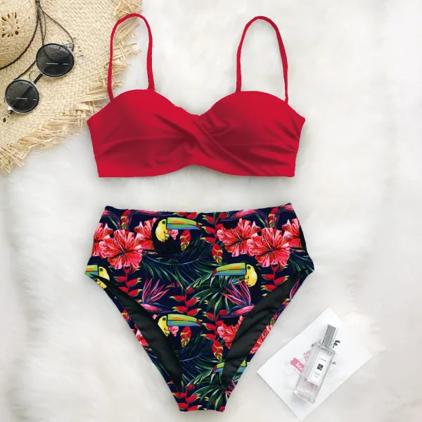 Tropical Print Bikini Set with Soft Padding