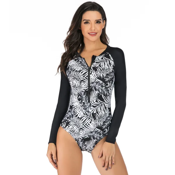 Floral Long Sleeve Zip-Front One-Piece Surfsuit