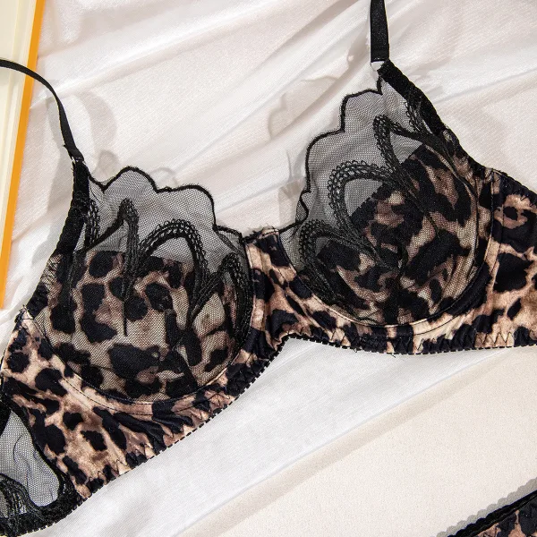 Leopard Print Lace Trim Bikini Set