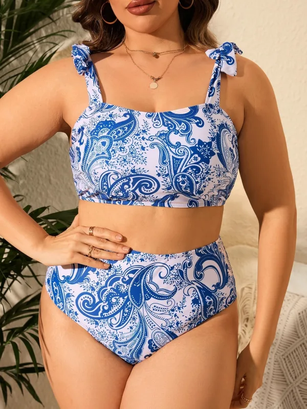 Floral Print High-Waisted Bikini Set