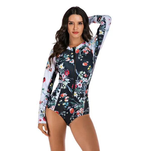 Long-Sleeve One-Piece Swimsuit in Black