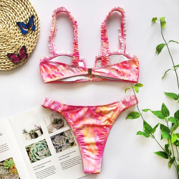 Ruffled V-Neck Bikini Set