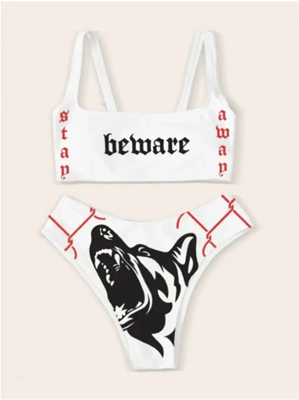 White Tiger Print Bikini Set