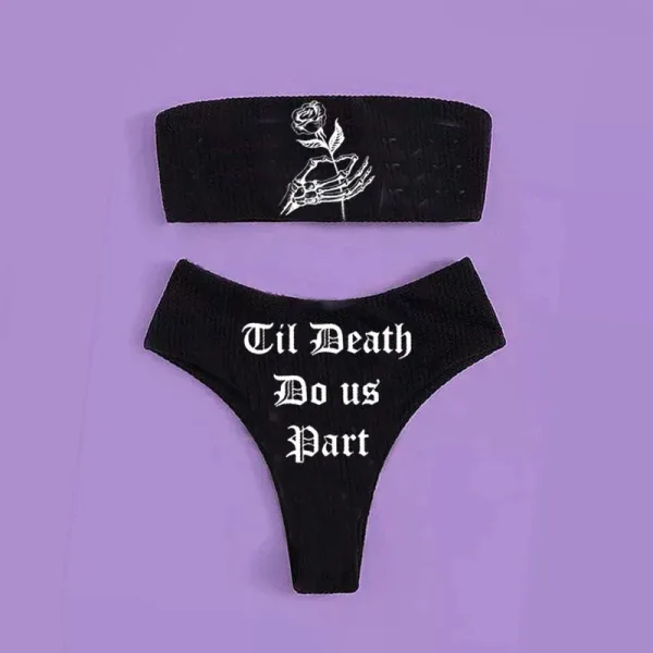 Black Rose Retro High-Waist Bikini Set