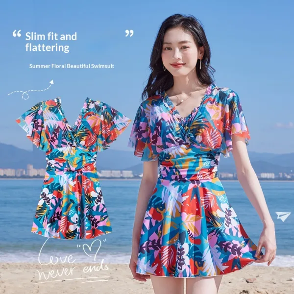 Maple Leaf Print One-Piece Swimsuit