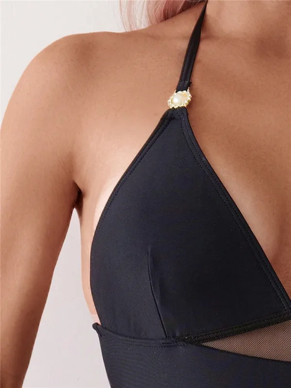 Mesh Panel Triangle One-Piece Swimsuit