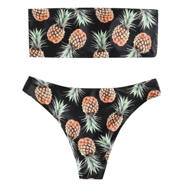 Pineapple Print Tube Top Bikini Set
