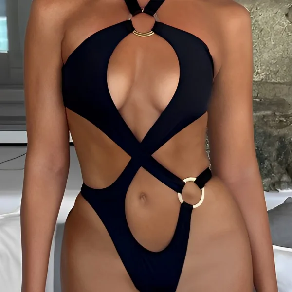 Solid Color Cut-Out One-Piece Swimsuit
