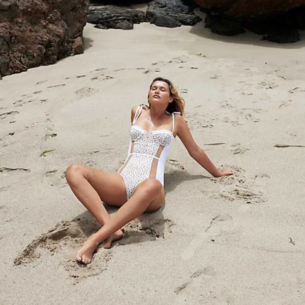 Lace-Trimmed One-Piece Swimsuit