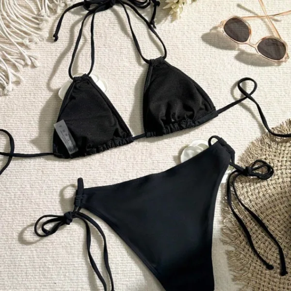 Floral Appliqué Drawstring Bikini Set