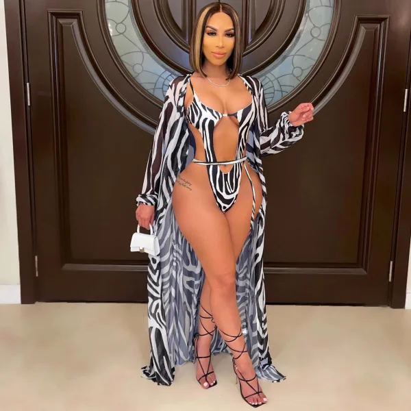 Coastal Printed One-Piece Swimsuit and Matching Cape Set