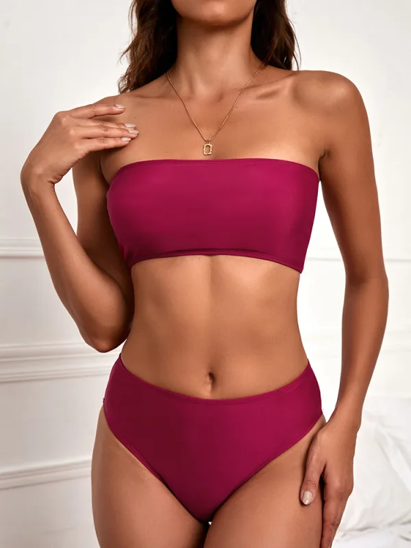 Tube Top High-Waist Bikini Set