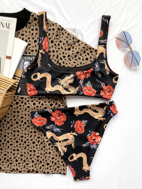 Minimalist Thin-Strap Printed Bikini Set
