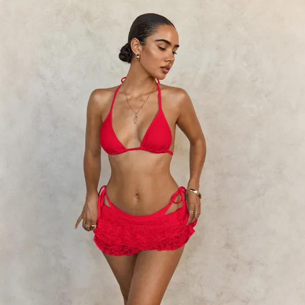 Lace Gauze Three-Piece Bikini Set with Matching Skirt