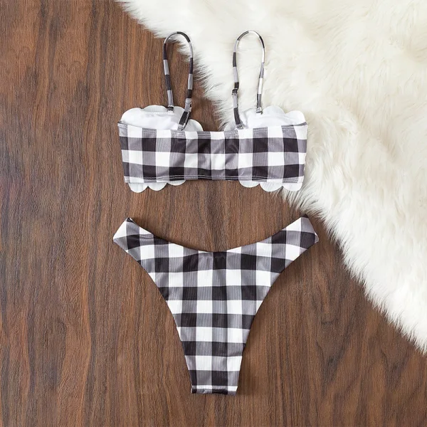 Plaid High-Waisted Thong Bikini Set