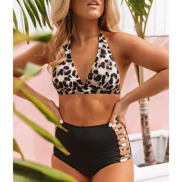 Leopard Print High-Waist Bikini Set