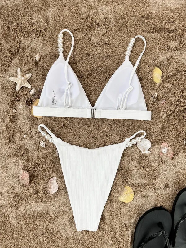 Pearl Embellished Bikini Set