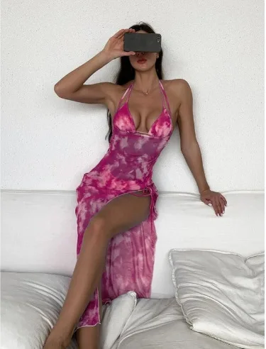 Three-Piece Printed Bikini and Sarong Set