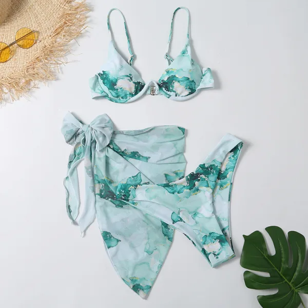 Leopard Print Three-Piece Bikini Set