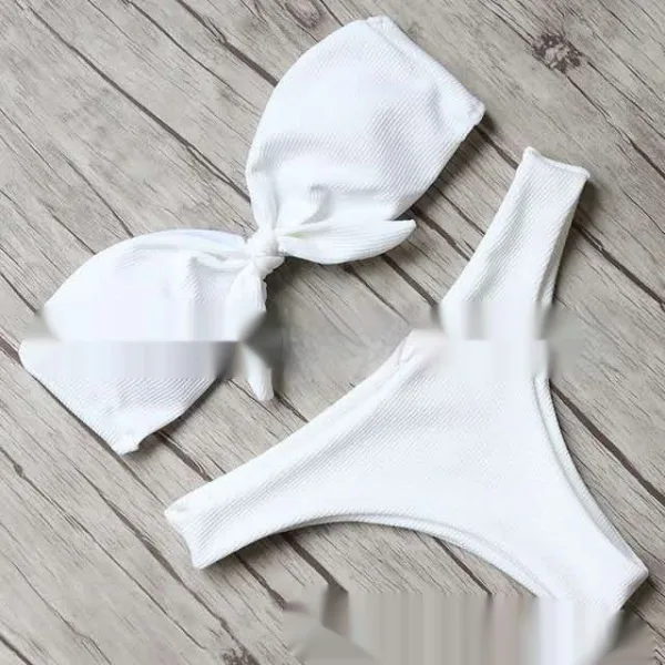 Ribbed Striped Bikini Set with Bow Detail