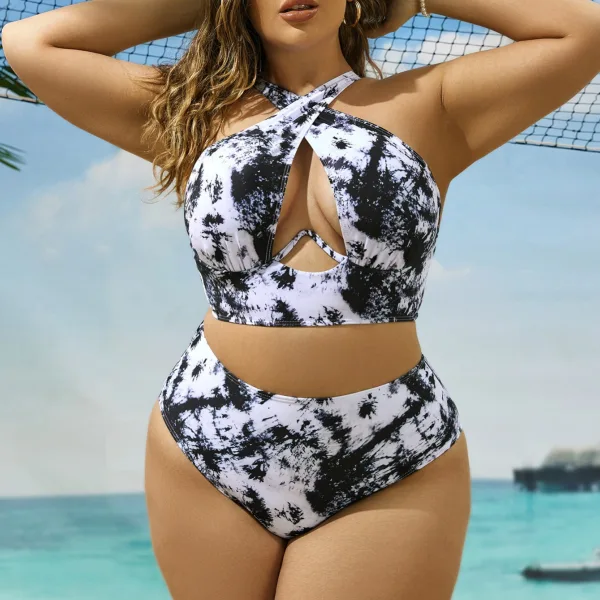 Cross-Neck Printed One-Piece Swimsuit