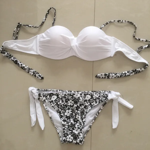 Floral Contrast Stitching Bikini Set