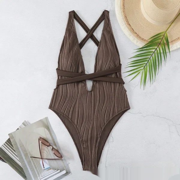 Sereia Cross-Tie One-Piece Swimsuit in Coffee