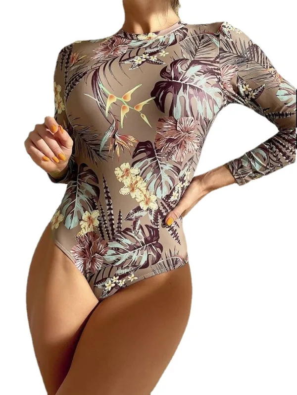 Long-Sleeve Printed One-Piece Swimsuit