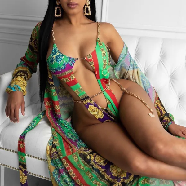 Aurelia Printed One-Piece Swimsuit With Chain Detail