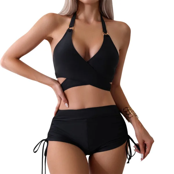 Cross-Front Hollow Out Bikini Set