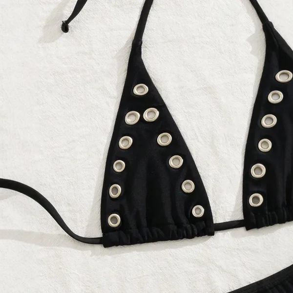 Retro Halterneck Bikini Set with Metal Ring Detail