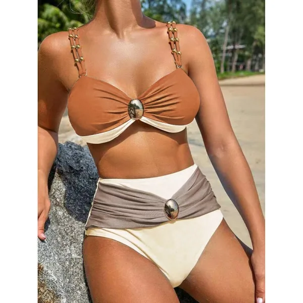Luna High-Waist Bikini Set with Gold-Tone Accents