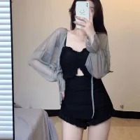 Black Swimsuit And Sun Protection Bl