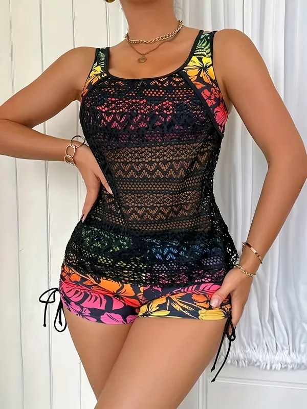 Lace-Print Three-Piece Swim Set