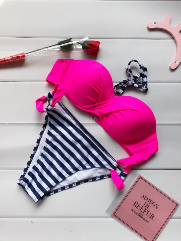 Striped Push-Up Bikini Set