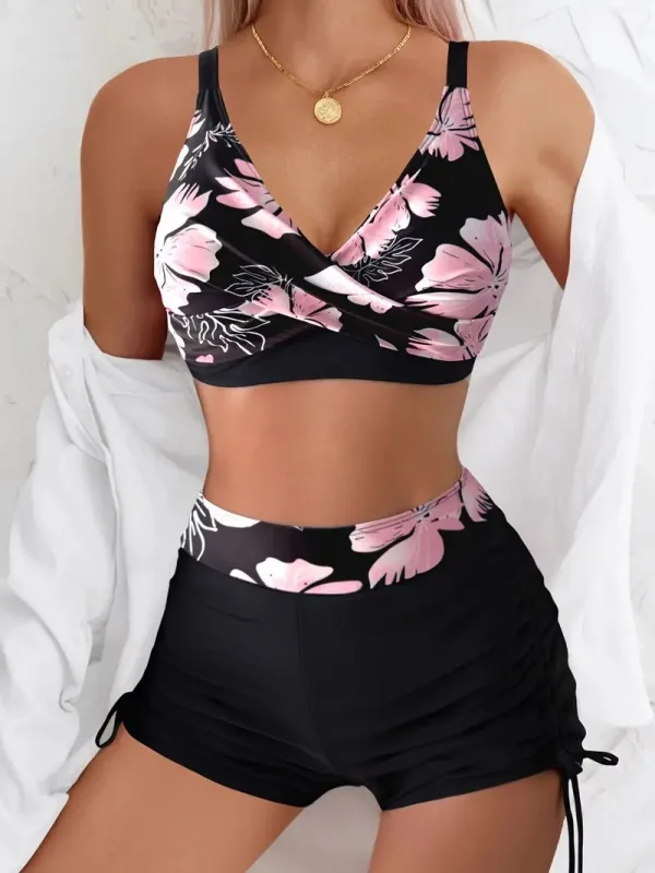 Minimalist Thong Bikini Set with Floral Prints