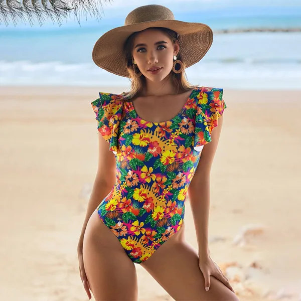 U-Neck Lace Detail One-Piece Swimsuit