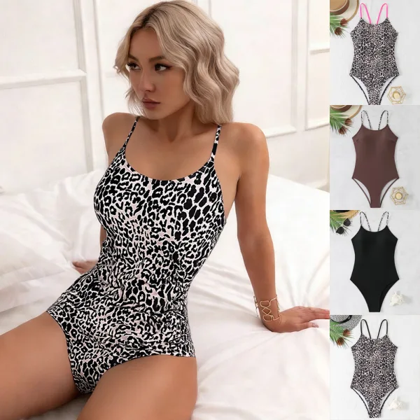 Leopard Print Triangle One-Piece Swimsuit