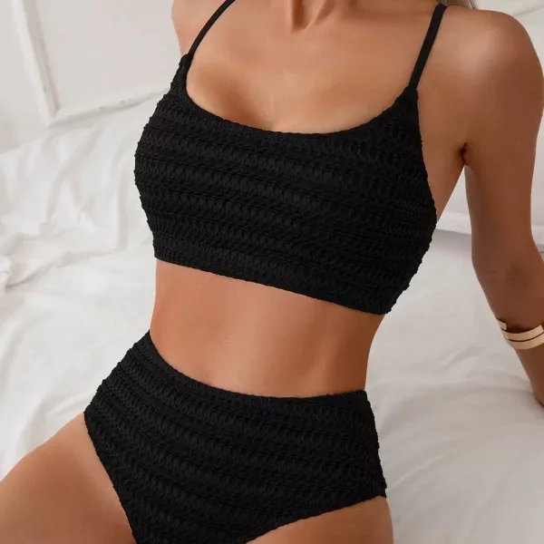 Solid Jacquard Two-Piece Bikini Set