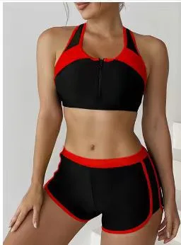 Athletic Zip-Front Bikini Set