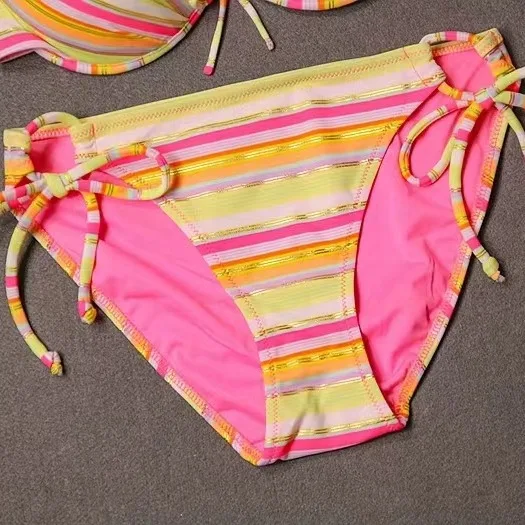 Striped Lace-Up Bikini Set